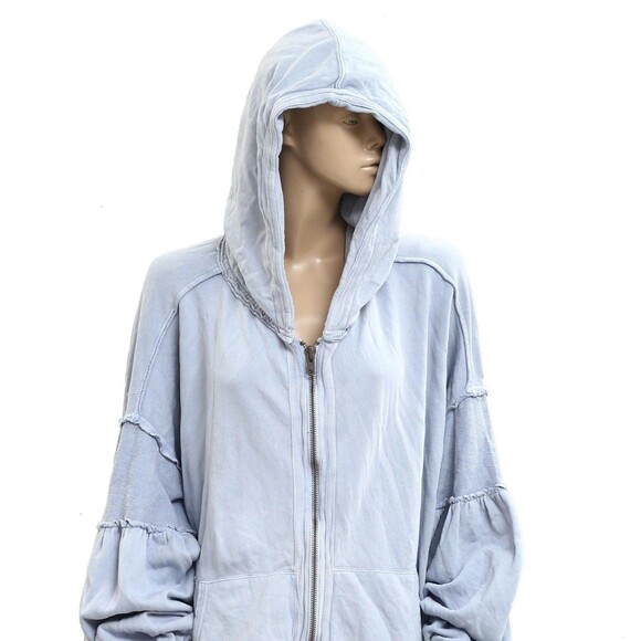 Free People Oversized Ribbed Sweatshirt Top Jacket Balloon Sleeve S NEW 284033 - Picture 2 of 6